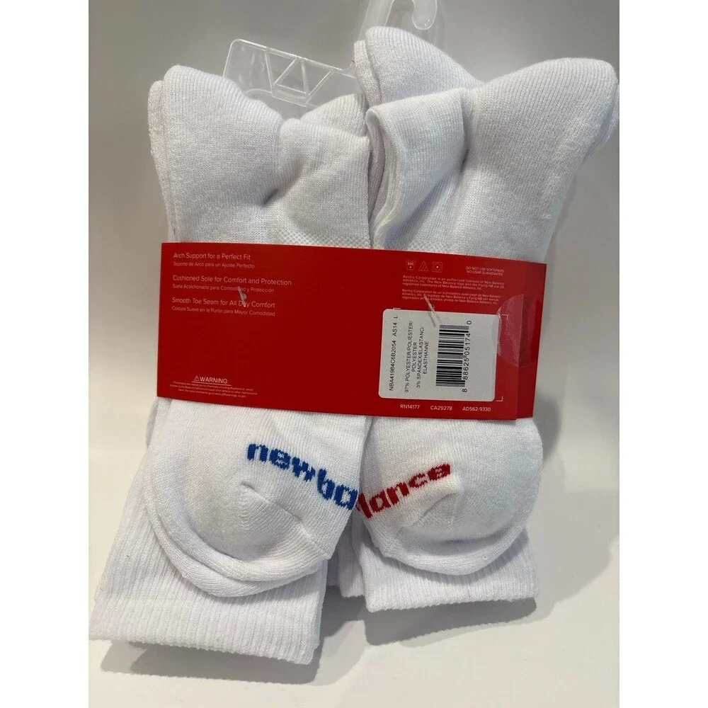 New Balance Cushioned Crew Socks 6 Pair Pack White Mens Size 8-12.5 Athletic